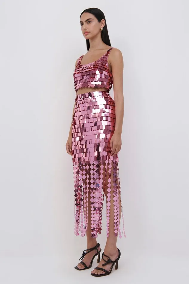 Jonathan Simkhai Lucee Sequin Midi Skirt Punch Women Pants and Bottoms