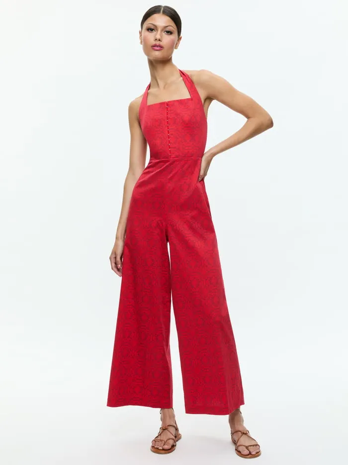 Jumpsuits Rompers Women Alice Olivia Aida Cropped Halter Jumpsuit Symmetry Red Apple