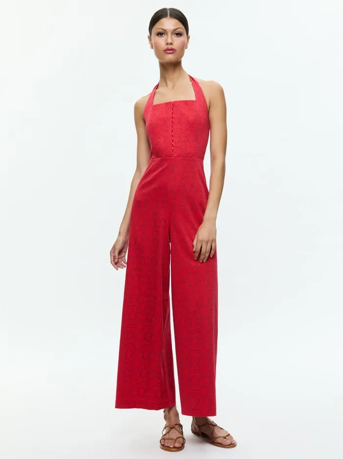 Jumpsuits Rompers Women Alice Olivia Aida Cropped Halter Jumpsuit Symmetry Red Apple