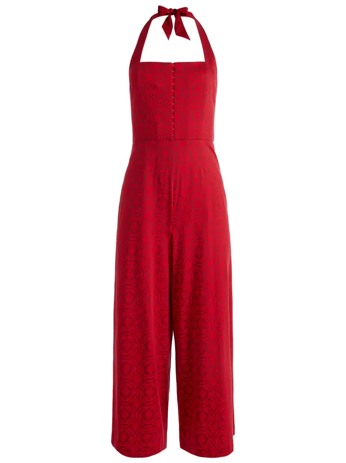 Jumpsuits Rompers Women Alice Olivia Aida Cropped Halter Jumpsuit Symmetry Red Apple