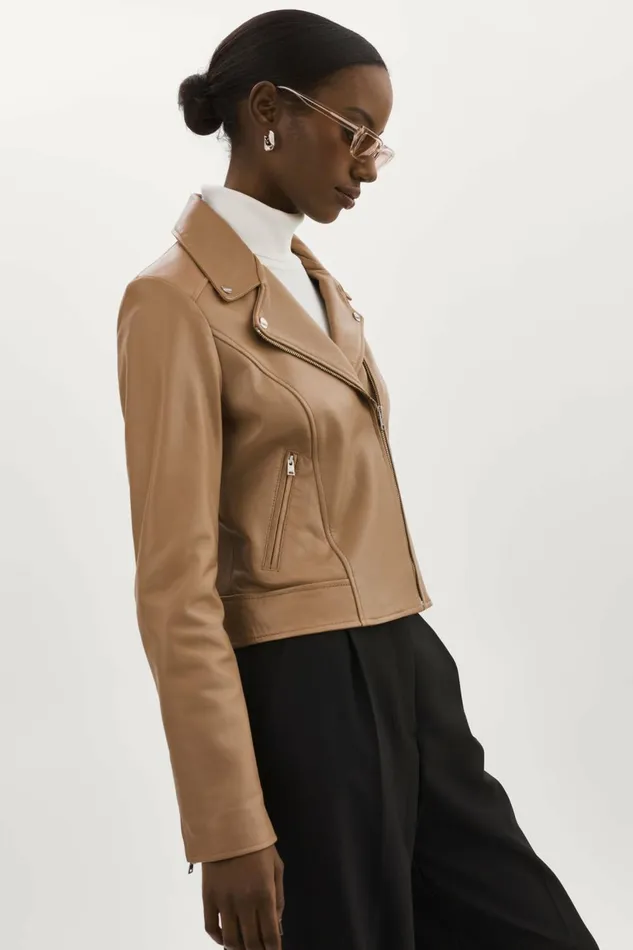 Kelsey Leather Biker Jacket Mocha Women Lamarque LEATHER JACKETS