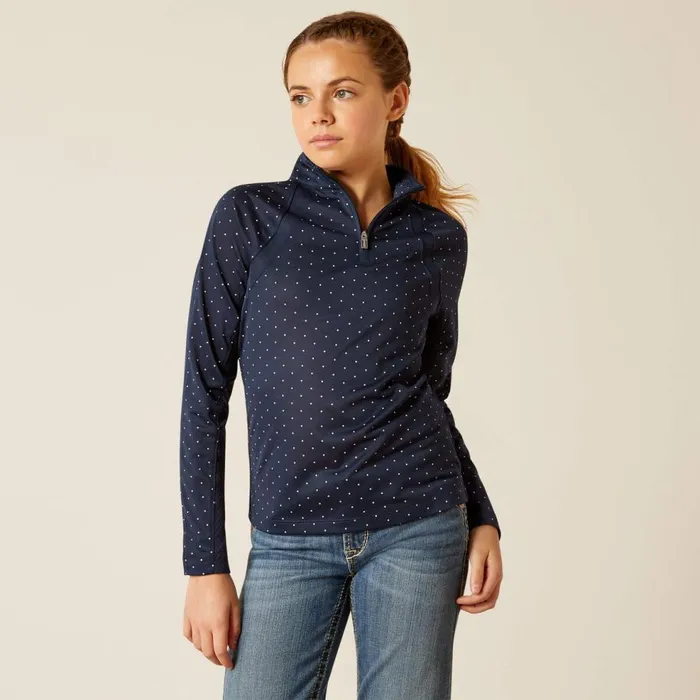 Kids Sunstopper 30 14 Zip Baselayer Navy Dot Ariat English Riding Clothing