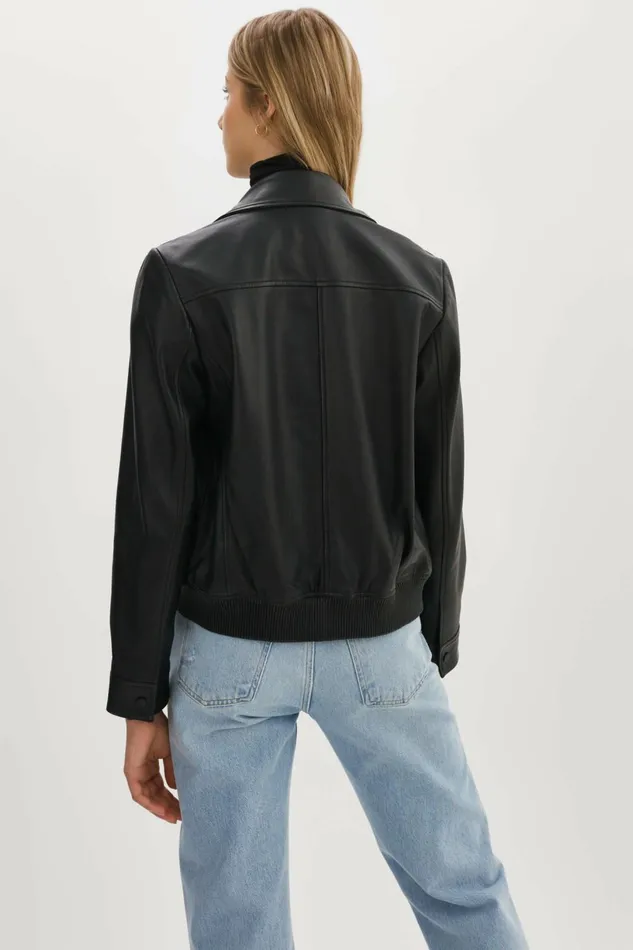 Klemence Leather Aviator Jacket Black Women Lamarque LEATHER JACKETS