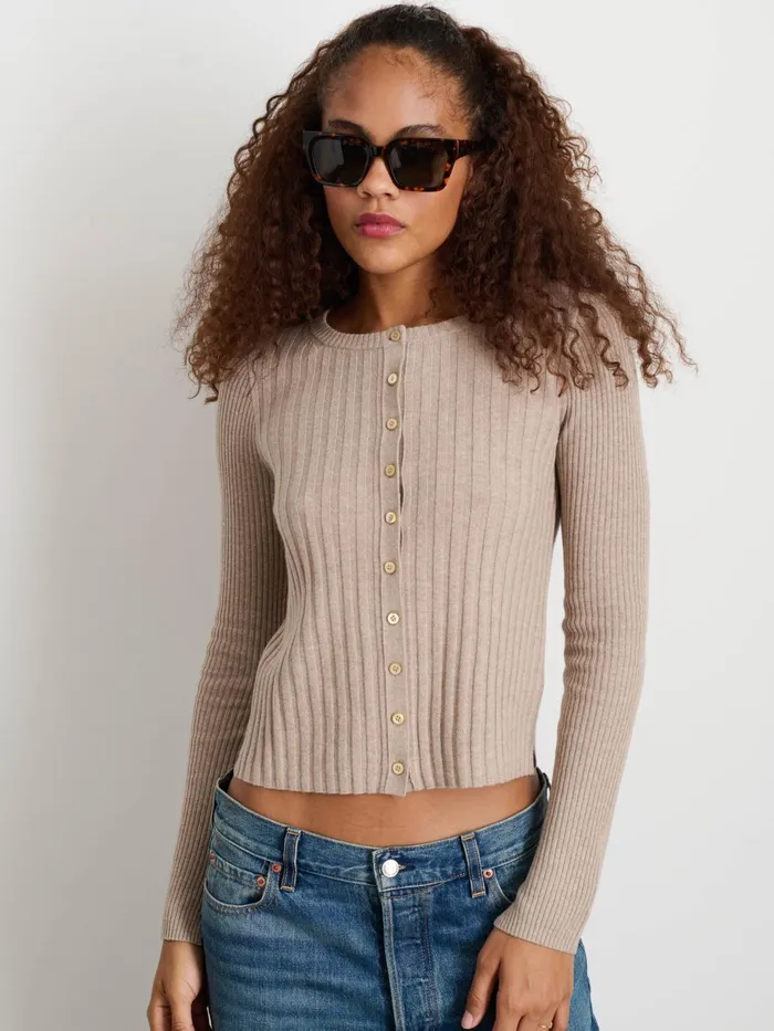 Kristin Ribbed Cardigan Pumice Women Alex Mill Sweaters