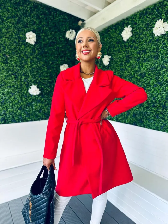 Kylie Belted Coat Red Womens Canella Lane Coats and Jackets
