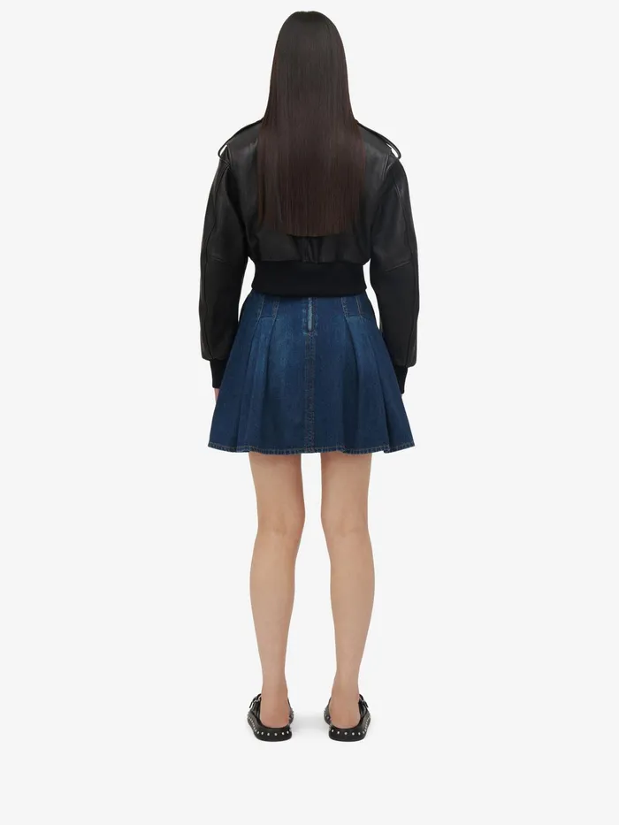 Leather Women Alexander McQueen Cropped Aviator Bomber Jacket Black