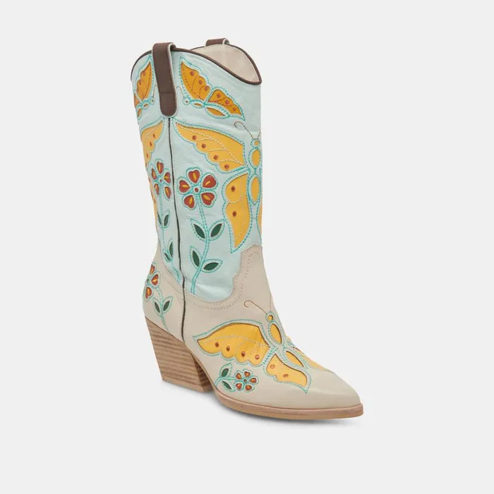 Lelou Boots Ivory Multi Leather Women Dolce Vita Boots and Booties