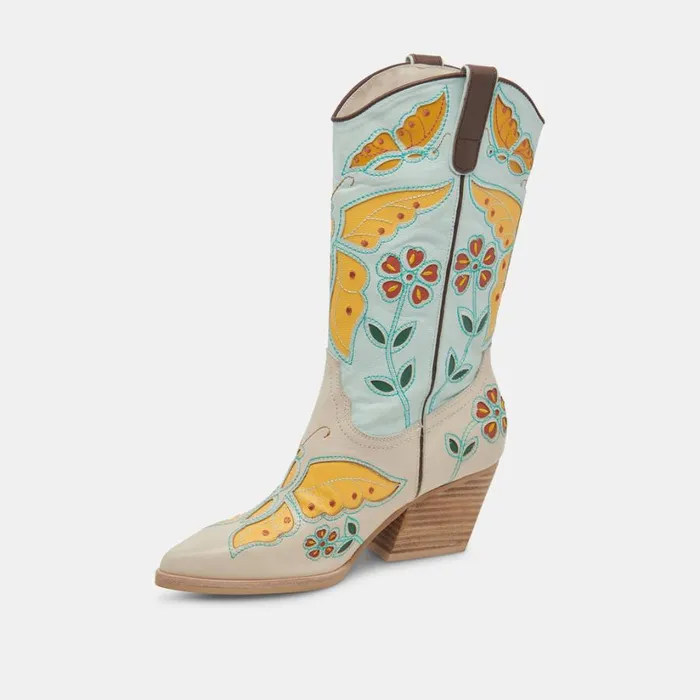 Lelou Boots Ivory Multi Leather Women Dolce Vita Boots and Booties