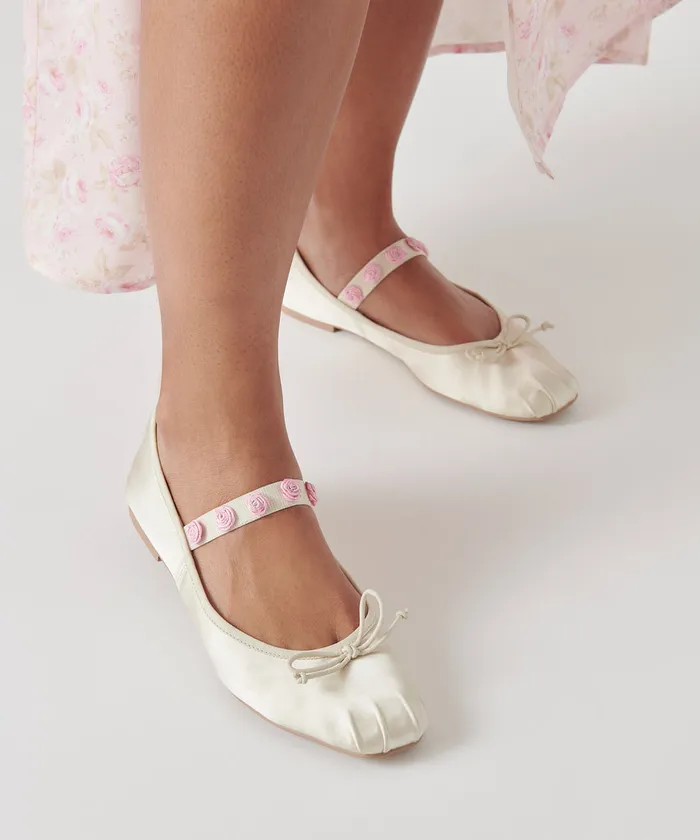 Lilly Ballet Flats Ivory Multi Satin Women Dolce Vita Flats and Loafers