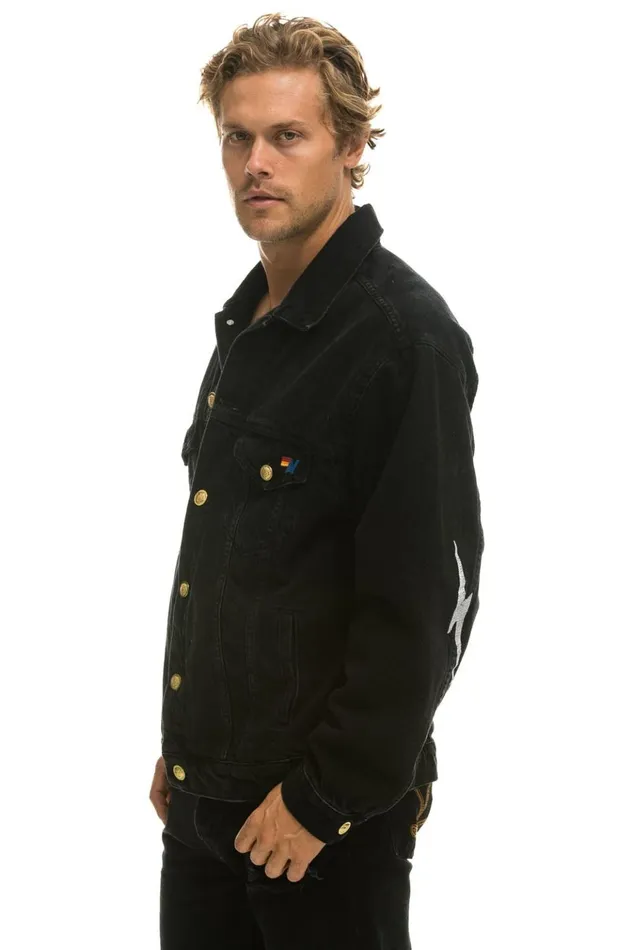 LOCALS ONLY OVERSIZED CONCERT DENIM JACKET 8211 VINTAGE BLACK WomenMen Aviator Nation Denim Jackets
