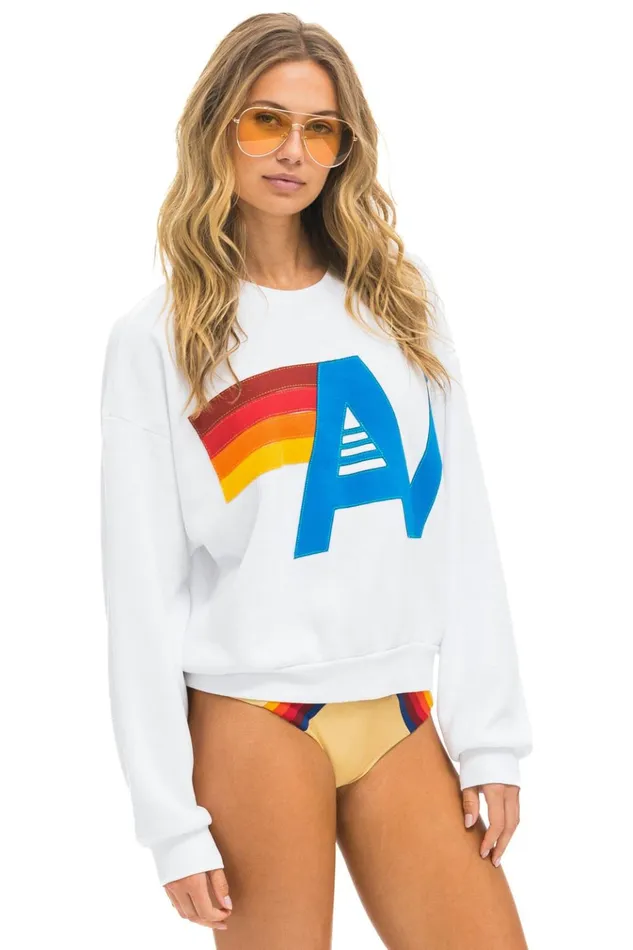 LOGO STITCH RELAXED CREW SWEATSHIRT 8211 WHITE Women Aviator Nation Sweatshirts