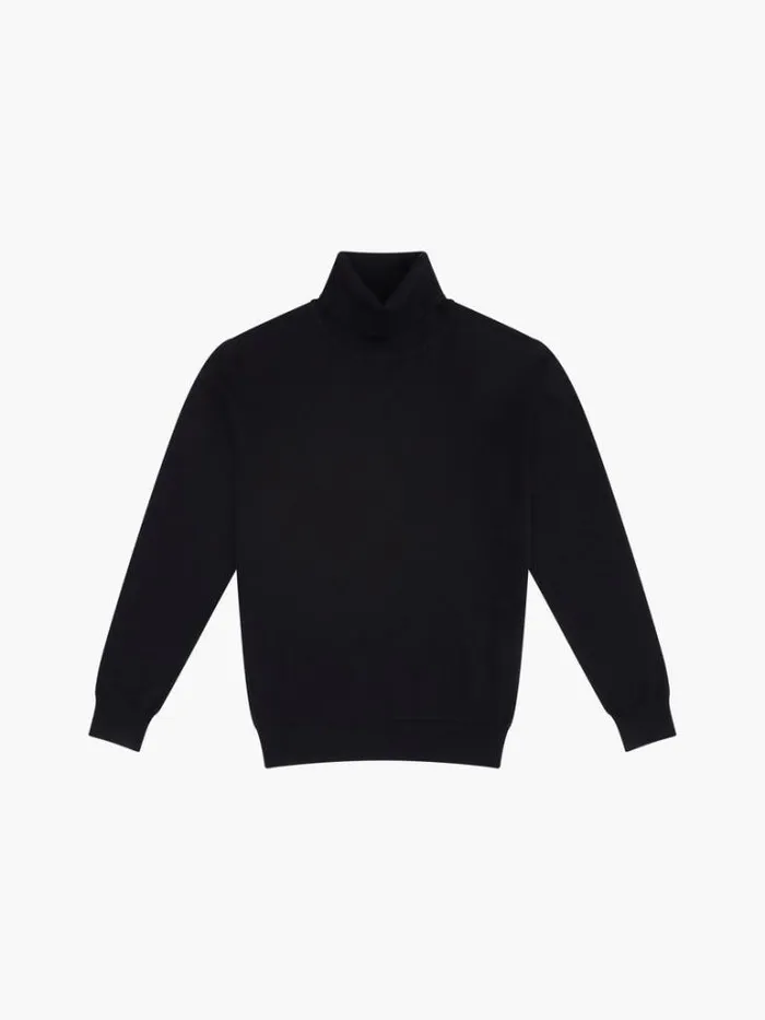 Man French Connection Knitwear Viscose Blend Turtle Neck Jumper Black