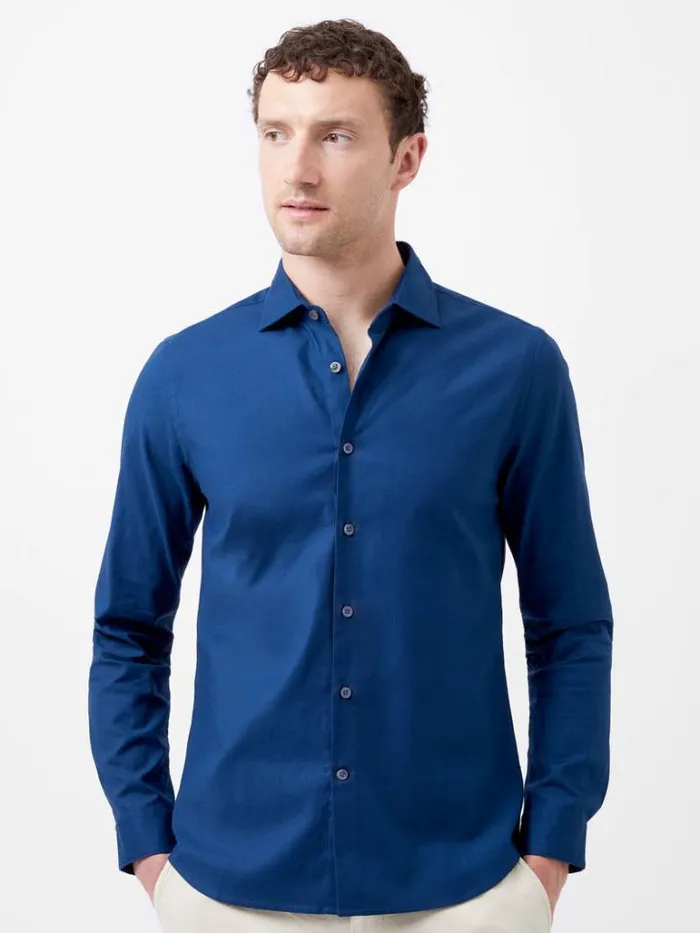 Man French Connection Shirts Cutaway Collar Stretch Shirt Blue