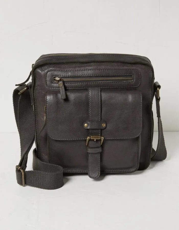 Men Bags and Wallets FatFace Bramdean Leather Crossbody Bag Charcoal Grey