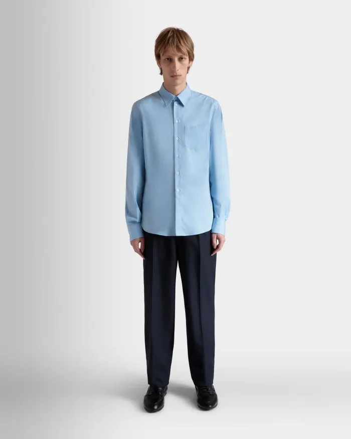 Men Bally Shirts and TShirts Long Sleeve Shirt In Light Blue Cotton Blue Men Bally Shirts and TShirts Long Sleeve Shirt In Light Blue Cotton Blue