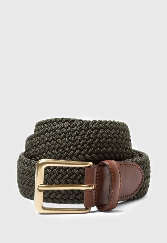 Men Braided Stretch Nylon Belt Beige Paul Stuart Belts