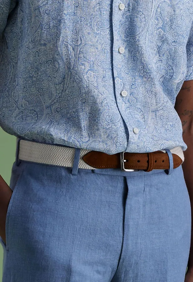 Men Braided Suede Trim Belt Cream Paul Stuart Belts Men Braided Suede Trim Belt Cream Paul Stuart Belts