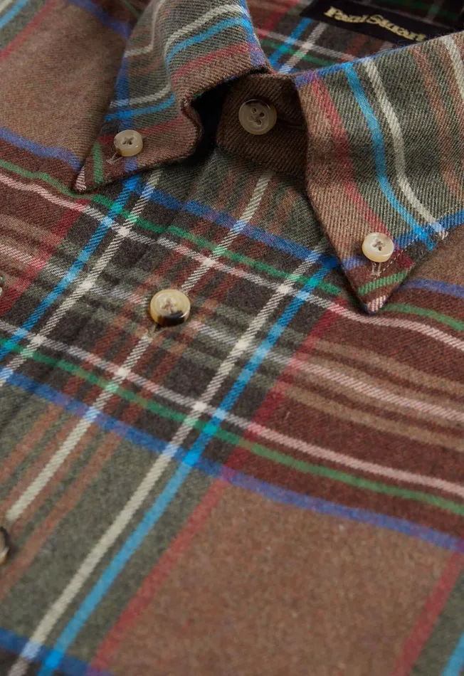 Men Exaggerated Plaid Flannel Sport Shirt Brown Paul Stuart Sport Shirts