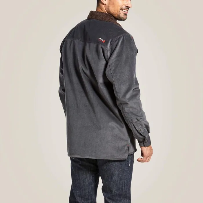 Men FR DuraStretch Sherpalined Corduroy Shirt Jacket Iron Grey Ariat Workwear Men FR DuraStretch Sherpalined Corduroy Shirt Jacket Iron Grey Ariat Workwear