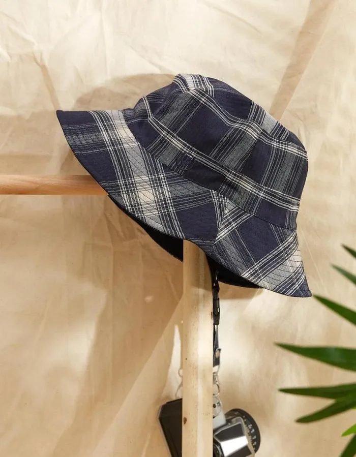 Men Hats FatFace Check Bucket Hat Navy