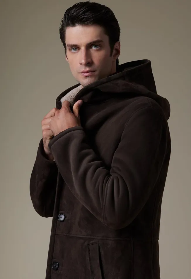 Men Long Shearling Coat Chocolate Paul Stuart Outerwear Men Long Shearling Coat Chocolate Paul Stuart Outerwear