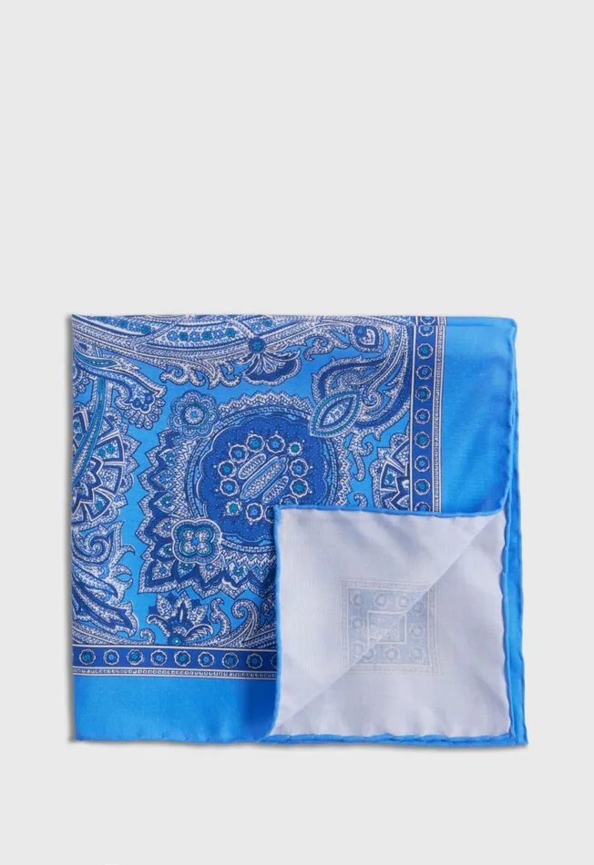 Men Printed Habotai Silk Paisley Pocket Square Indigo Paul Stuart Pocket Squares