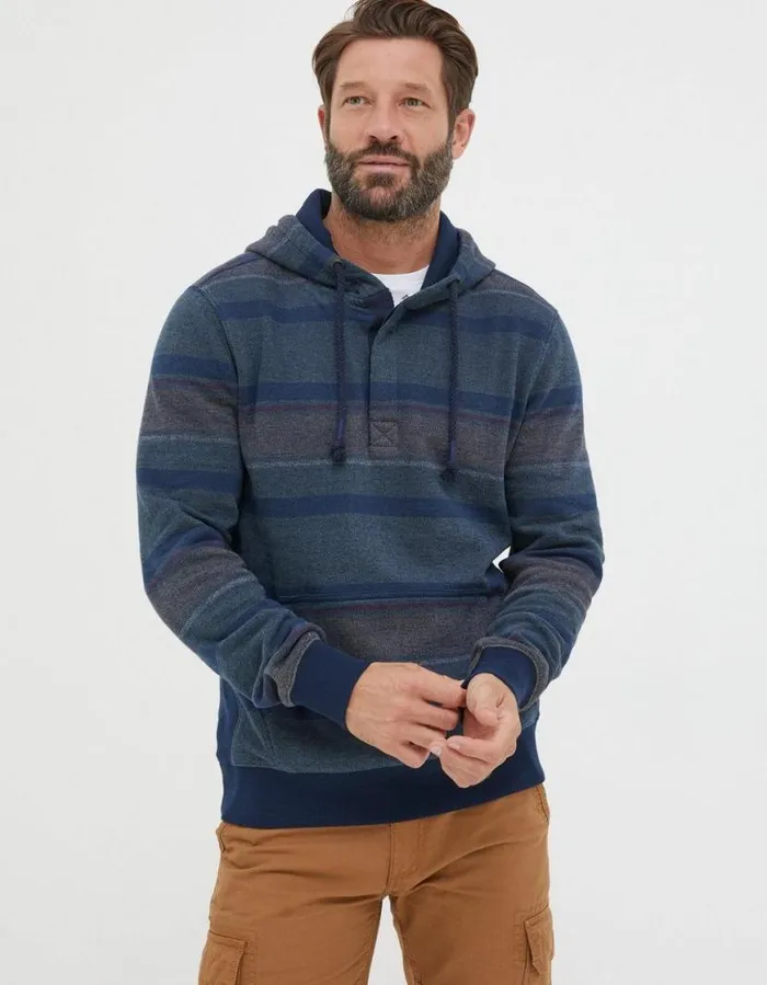 Men Sweatshirts and Hoodies FatFace Reverse Stripe Hoodie Blue