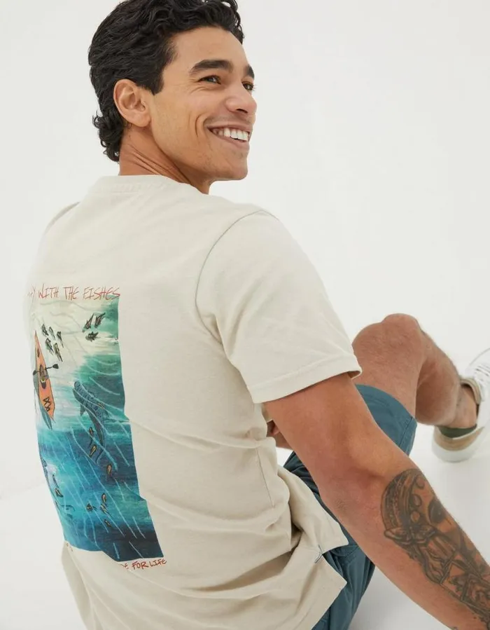 Men TShirts FatFace Away With The Fishes TShirt Washed Natural