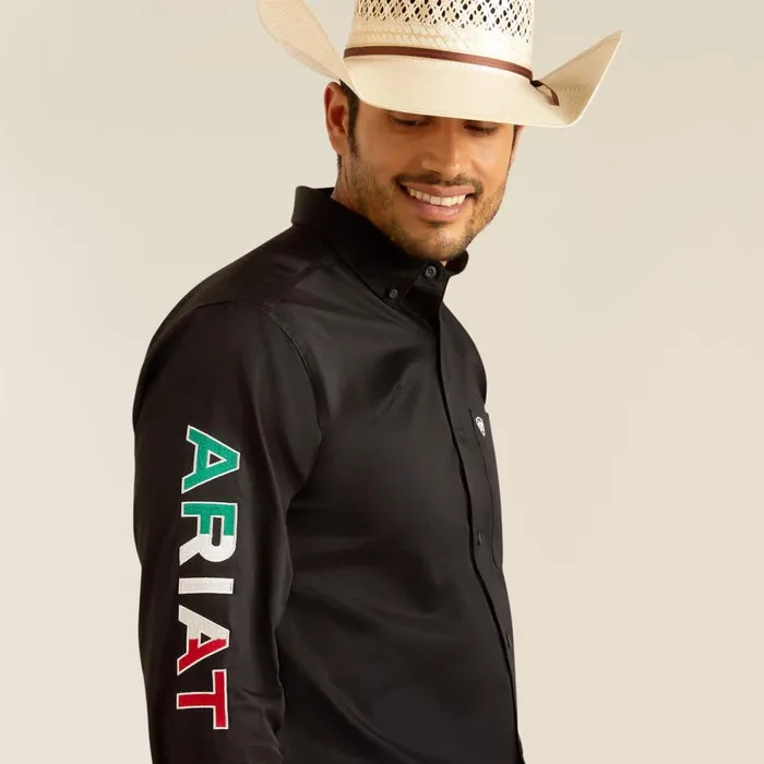 Men Team Logo Twill Fitted Shirt Blackmexico Ariat Button Down Shirts Men Team Logo Twill Fitted Shirt Blackmexico Ariat Button Down Shirts