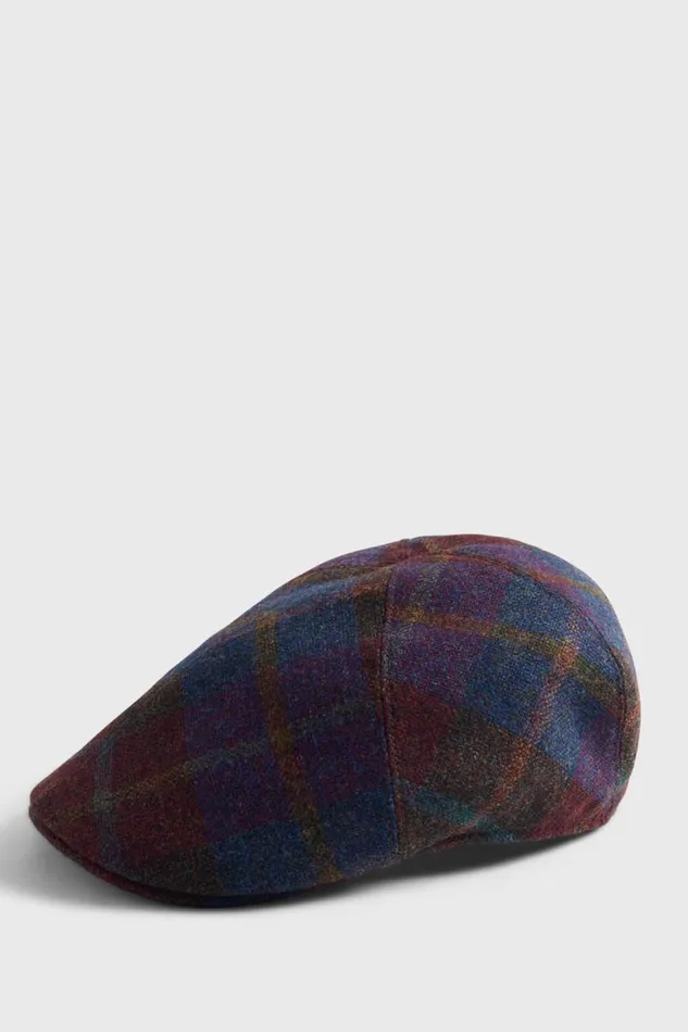 Mens Paul Stuart Hats Wool Plaid Pub Cap Burgundy