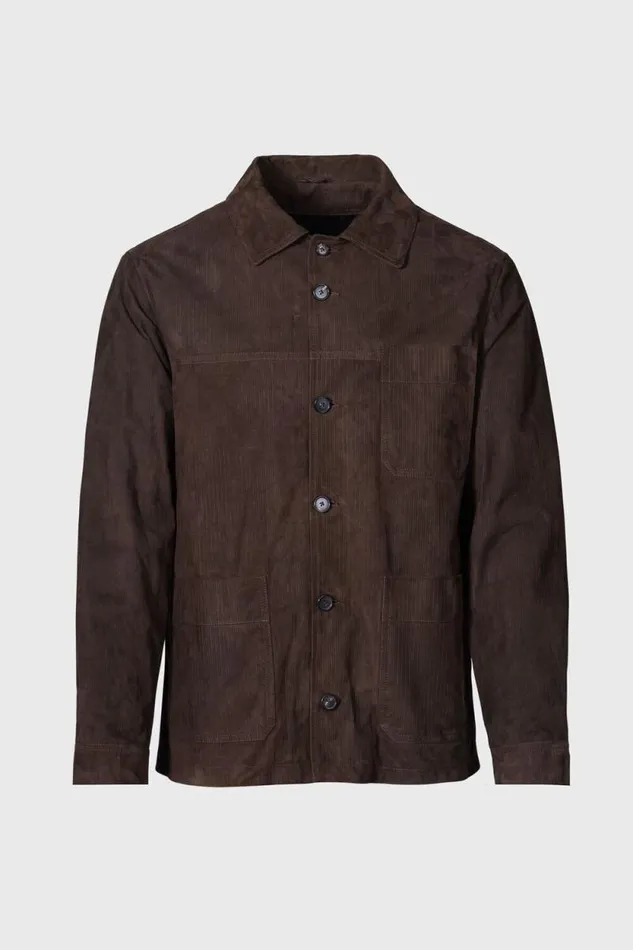 Mens Paul Stuart Outerwear Leather Shirt Jacket Brown