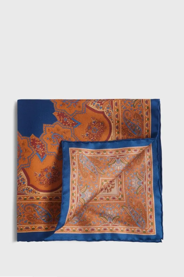 Mens Paul Stuart Pocket Squares Silk Twill Paisley Pocket Square Royal Blue