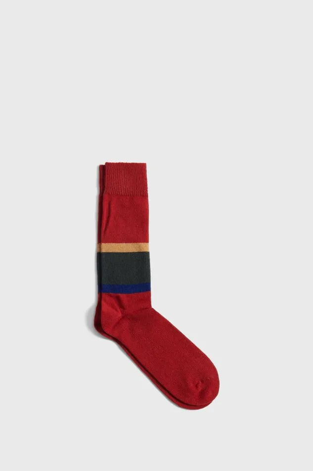 Mens Paul Stuart Socks Wool Colorblock Boot Sock Rust
