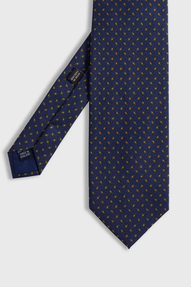 Mens Paul Stuart Ties Printed Silk Small Pine Tie Navy