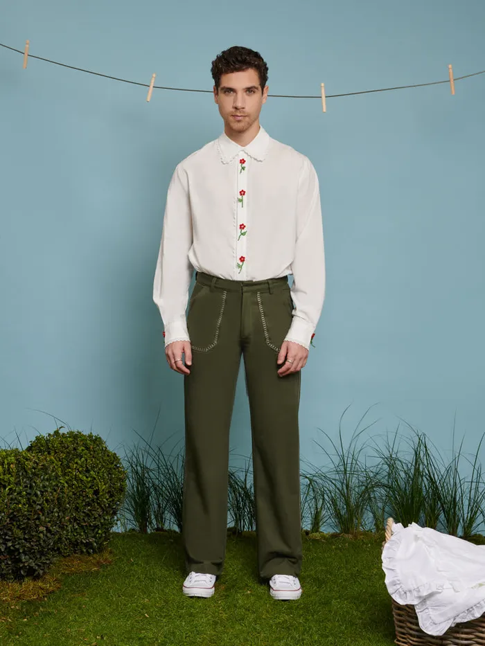 Menswear Trousers Sister Jane Gordon Embroidered Trousers Khaki Green