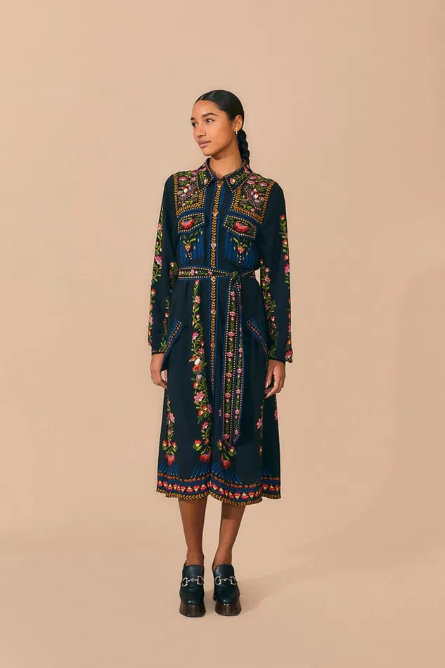 Midi Dresses Women FARM Rio Black Toucan Garden Midi Dress