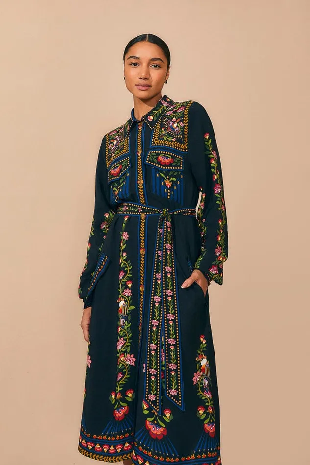 Midi Dresses Women FARM Rio Black Toucan Garden Midi Dress Midi Dresses Women FARM Rio Black Toucan Garden Midi Dress