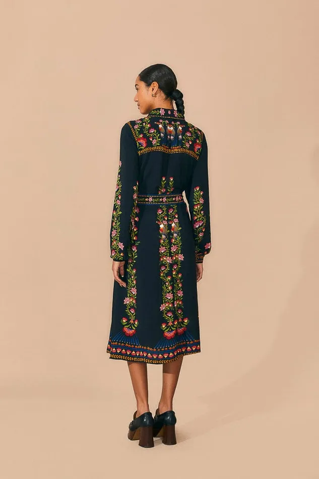 Midi Dresses Women FARM Rio Black Toucan Garden Midi Dress Midi Dresses Women FARM Rio Black Toucan Garden Midi Dress