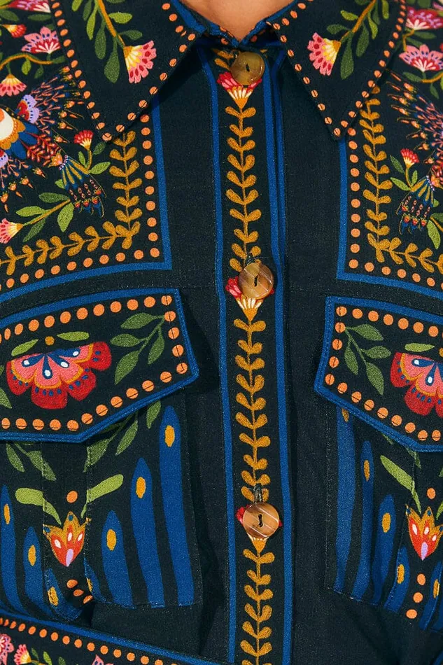 Midi Dresses Women FARM Rio Black Toucan Garden Midi Dress Midi Dresses Women FARM Rio Black Toucan Garden Midi Dress