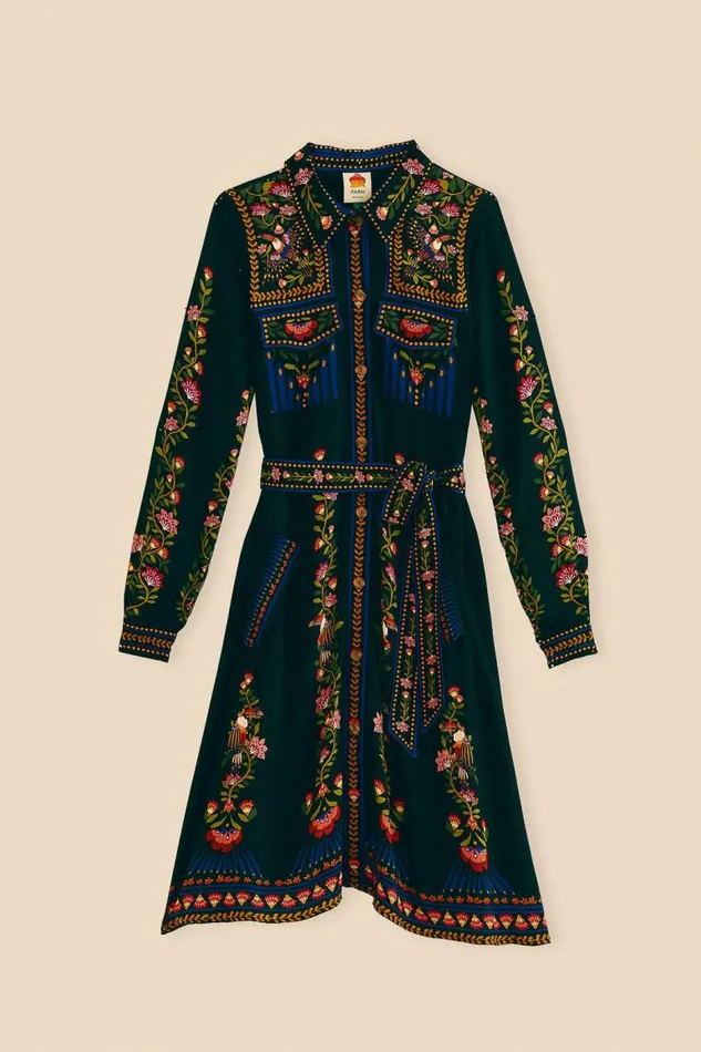 Midi Dresses Women FARM Rio Black Toucan Garden Midi Dress Midi Dresses Women FARM Rio Black Toucan Garden Midi Dress
