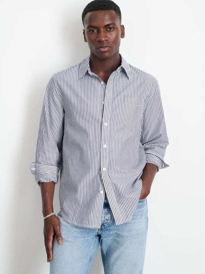 Mill Shirt In Striped Cotton Poplin Navywhite Men Alex Mill Shirts