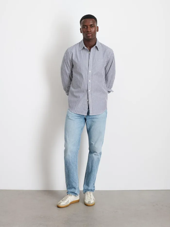 Mill Shirt In Striped Cotton Poplin Navywhite Men Alex Mill Shirts