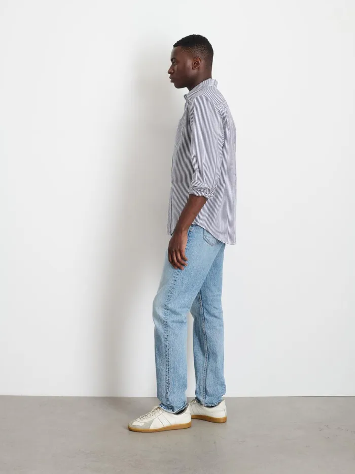 Mill Shirt In Striped Cotton Poplin Navywhite Men Alex Mill Shirts