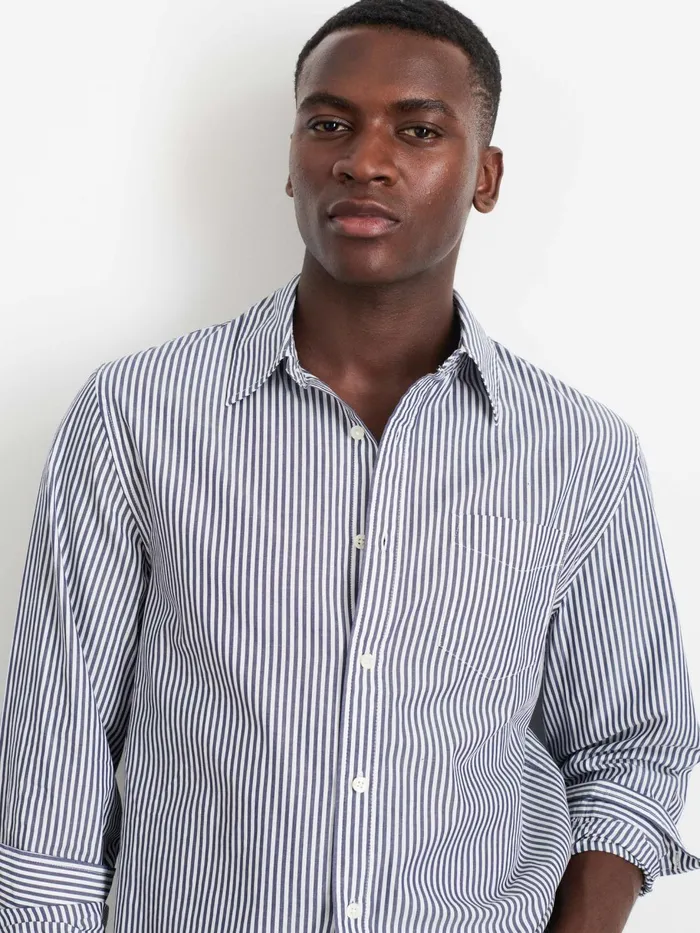 Mill Shirt In Striped Cotton Poplin Navywhite Men Alex Mill Shirts