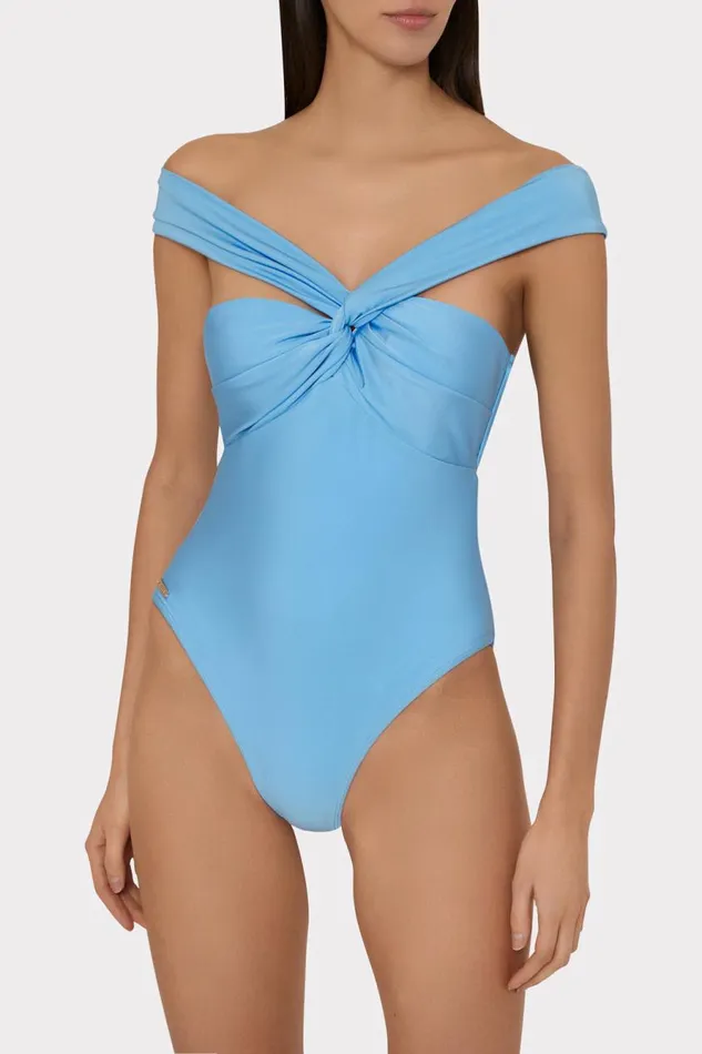 Milly Betsy Bandeau One Piece Mineral Blue Women Swim and Coverups