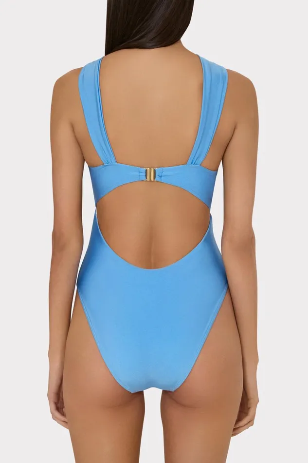 Milly Betsy Bandeau One Piece Mineral Blue Women Swim and Coverups