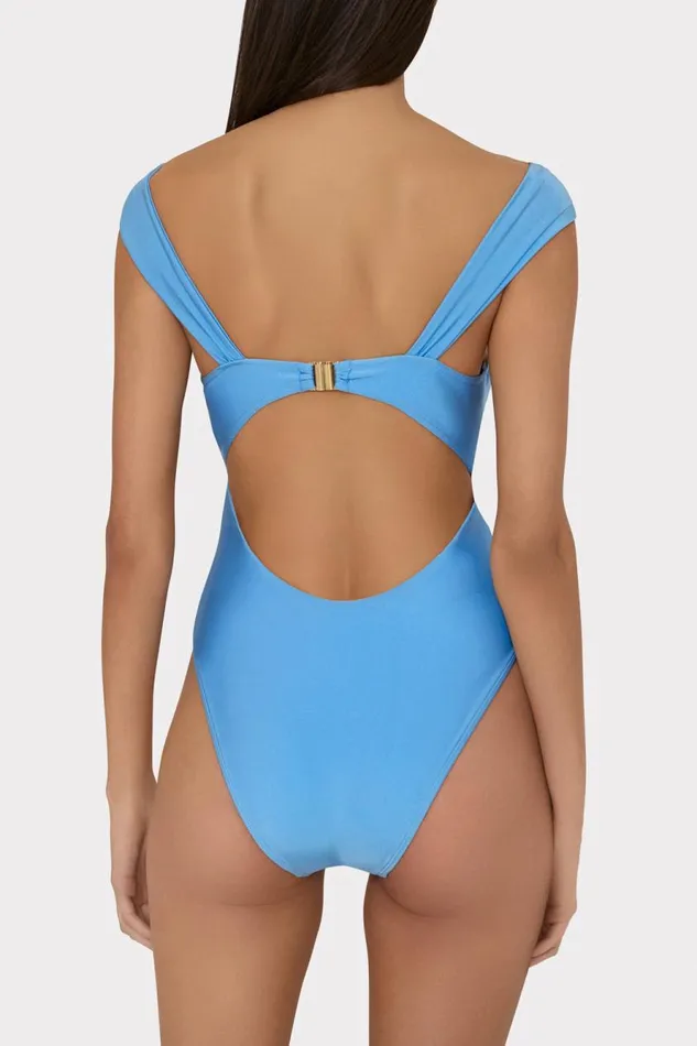 Milly Betsy Bandeau One Piece Mineral Blue Women Swim and Coverups