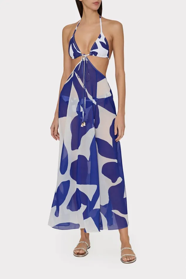 Milly Grand Foliage Convertible CoverUp Navywhite Women Swim and Coverups