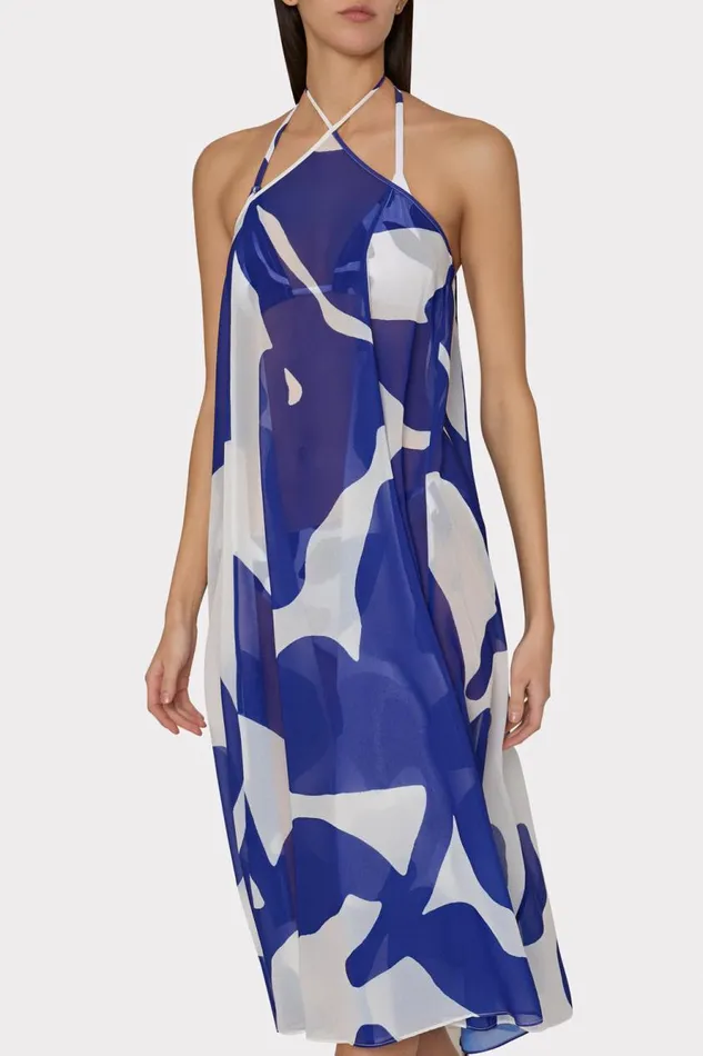 Milly Grand Foliage Convertible CoverUp Navywhite Women Swim and Coverups