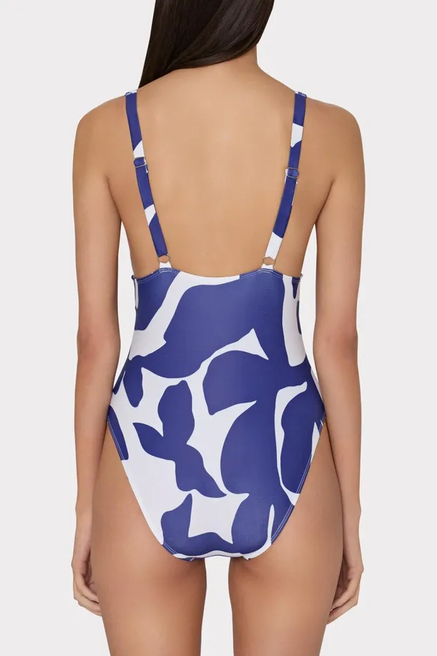 Milly Grand Foliage One Piece Navywhite Women Swim and Coverups